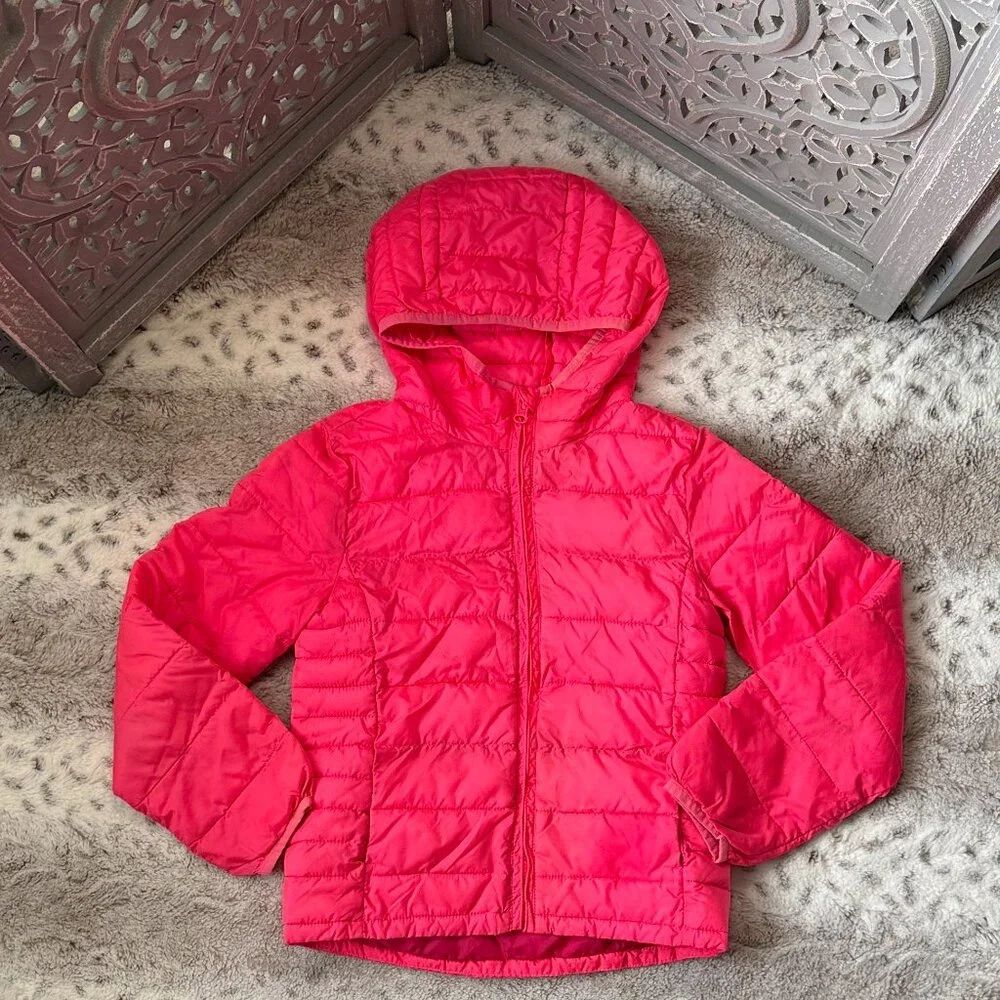 GAP Kids hot pink puffer jacket girls medium lightweight waterproof winter play